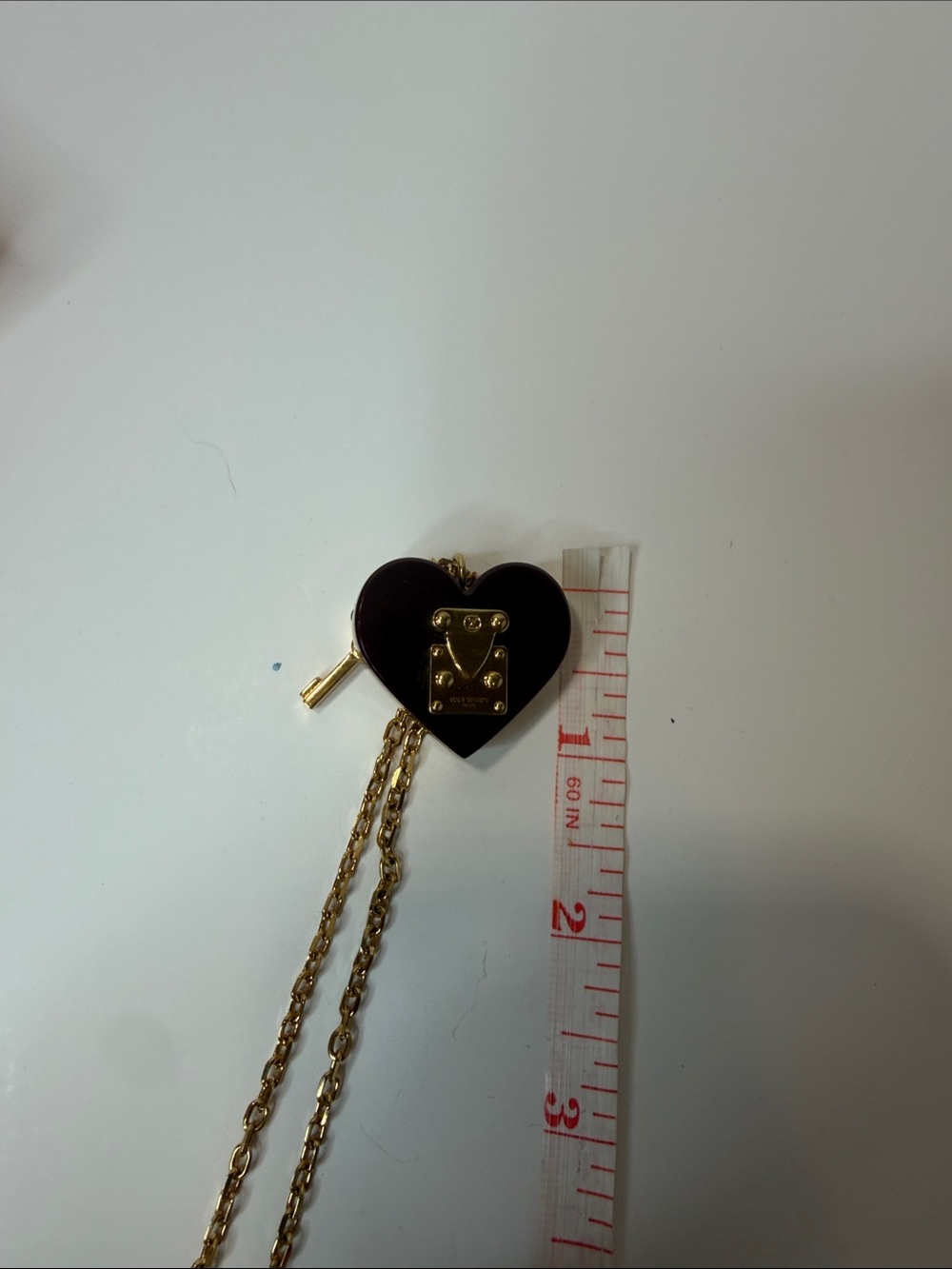 Louis Vuitton Gold Chain Necklace with Burgundy Heart Padlock - Picture 12 of 16